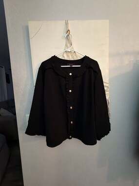 C. Wonder by Christian Siriano Ruffle Trim Button Front Blouse in Black Plus 3X